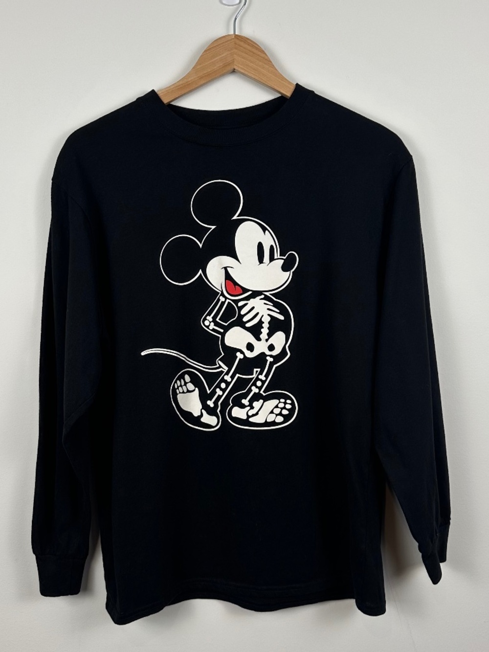 Disney Mickey Mouse Skeleton Glow in the Dark Halloween Shirt Youth L